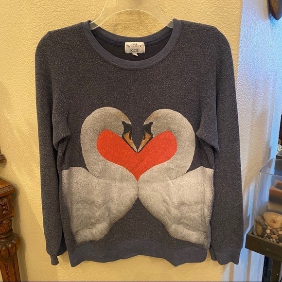 WILDFOX KIDS Girls Swan Graphic Gray Sweater Size 14 Yrs - Picture 1 of 7